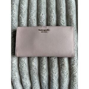 Kate Spade New York Pink Crossgrain Leather Slim Bifold Wallet Gold Logo
